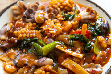 Close-up of  eight-treasure dish, one of the Chinese foods sold in Korea