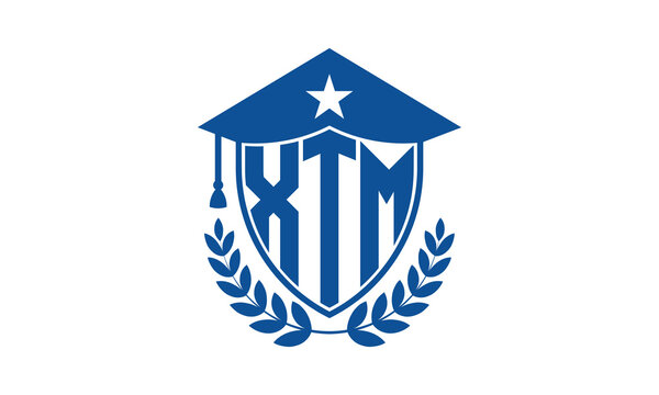 XTM three letter iconic academic logo design vector template. monogram, abstract, school, college, university, graduation cap symbol logo, shield, model, institute, educational, coaching canter, tech