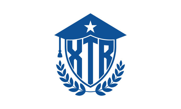 XTR three letter iconic academic logo design vector template. monogram, abstract, school, college, university, graduation cap symbol logo, shield, model, institute, educational, coaching canter, tech
