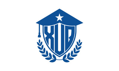 XUQ three letter iconic academic logo design vector template. monogram, abstract, school, college, university, graduation cap symbol logo, shield, model, institute, educational, coaching canter, tech
