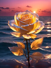 rose on the water sunset.yellow rose on the sea sunset, sea, sun, sky, water, ocean, sunrise, beach, nature, landscape, red, clouds, horizon, cloud,