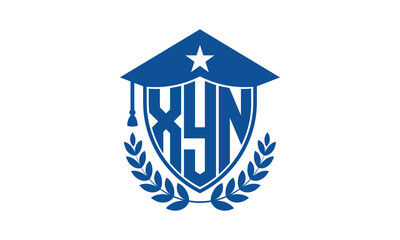 XYN three letter iconic academic logo design vector template. monogram, abstract, school, college, university, graduation cap symbol logo, shield, model, institute, educational, coaching canter, tech