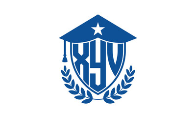 XYV three letter iconic academic logo design vector template. monogram, abstract, school, college, university, graduation cap symbol logo, shield, model, institute, educational, coaching canter, tech