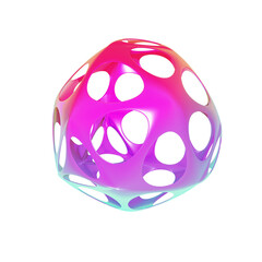 3d abstract sphere with fluid holes and iridescent neon gradient colours, transparent background