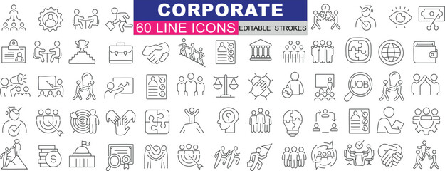 Corporate line Icon, professional vector illustrations for business, teamwork, communication, management, strategy, planning, finance, technology, marketing, leadership, organization, analytics