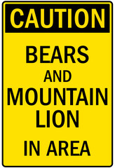 Hiking safety sign bears and mountain lion in area