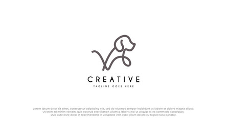 Dog Line art logo design vector illustration.