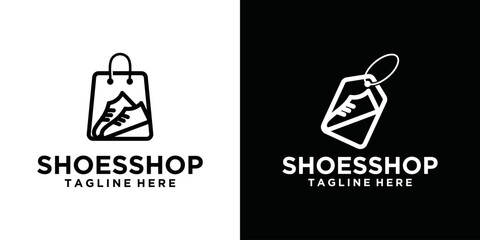 Shoe Store Logo Template Design, shoe shopping logo, combination of shopping bag with simple shoe image