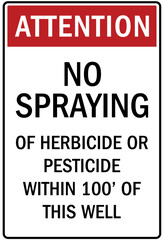 No spraying sign no spraying of herbicide or pesticide within 100' of this well