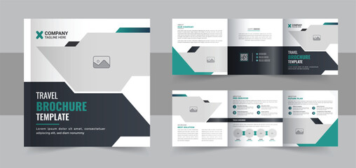 Travel company square trifold brochure design template layout, square trifold brochure design vector