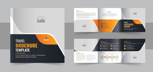 Creative modern travel trifold brochure template, square trifold design layout
