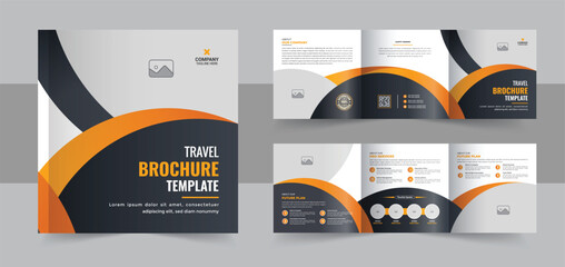 Modern square trifold travel agency brochure design vector, square trifold company profile brochure template layout vector