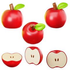 3D Icon fresh apples on three points of view. On transparent background. On transparent background. 3D illustration. High resolution	
