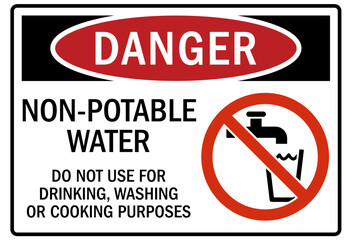 Non potable water sign do not use for drinking, washing or cooking purpose