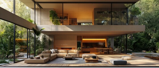 Modern house. Illustration On The Theme Of Interior Architecture, Furniture And Home. Generative AI