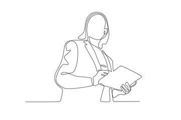 A woman focuses on working