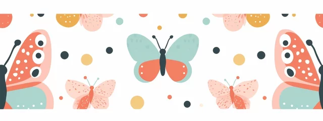 Gordijnen Cute little butterfly, seamless overlay. © Usman