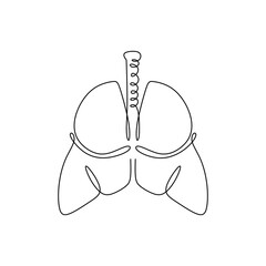 Lungs human organ one line drawing. Continuous single outline lung anatomical body. Vector illustration minimalist.