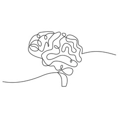 Brain line art drawing. Continuous one outline icon of medical sketch.