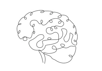 Brain continuous line drawing. Vector illustration human mind concept.