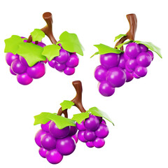 3D Icon fresh grapes on three points of view. On transparent background. On transparent background. 3D illustration. High resolution	
