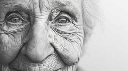 Portrait of an elderly person with a wise and weathered face, captured in a black-and-white image, showcasing the artistry of aging and the depth of life experience