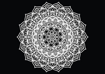 White flower decoration elements on black, Mandala, vintage form, vector, Islamic, Arabian, India, Mo Rokko, Spain, Turkey, Pakistan, China, Mysterious, Ottoman style. It, the image of the picture 