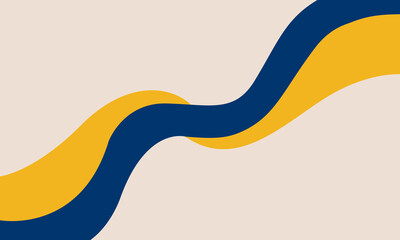 Abstract background with flowing navy blue and yellow waves on a soft beige canvas