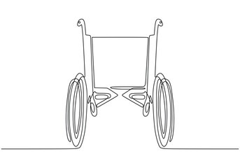 Continuous one line drawing of a wheelchair for individuals with disabilities. Vector illustration. - obrazy, fototapety, plakaty