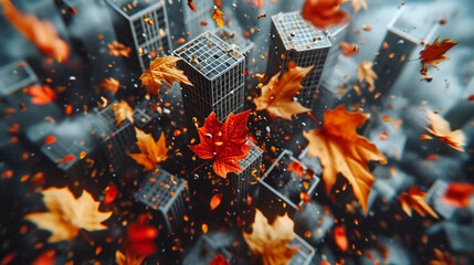 Post-Apocalyptic City Scene, Urban Destruction and Chaos, Rainy Weather and Dark Atmosphere, Conceptual Artwork