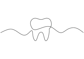 Tooth icon line art. Continuous one line drawing of dental concept.