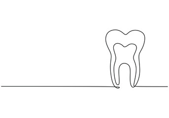 Tooth icon line art. Continuous one line drawing of dental concept.