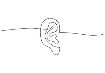 Ear continuous line drawing. Human body part vector illustration.