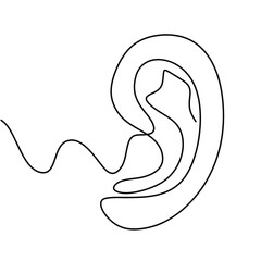 Ear continuous line drawing. Human body part vector illustration.