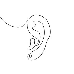 Ear continuous line drawing. Human body part vector illustration.