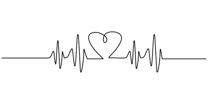 heart pulse Continuous one line drawing. Heartbeat cardiogram healthcare concept. Vector illustration single sketch outline.