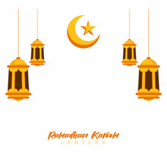 Illustration Graphic Vector of lantern star and moon yellow orange flat design suitable for ramadhan and eid