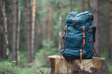 Tourist backpack on the stump