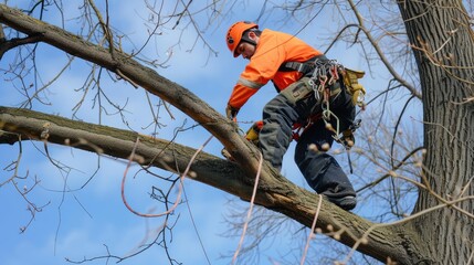 Arborist working at height in tree.