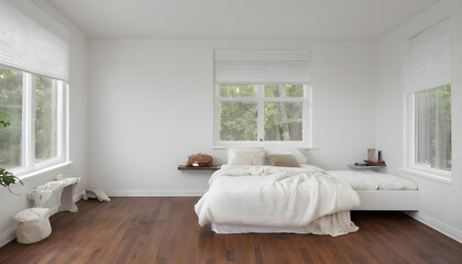 Fototapeta premium white elegant bedroom with hardwood floors