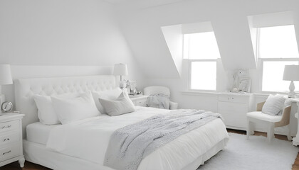 white elegant bedroom with hardwood floors
