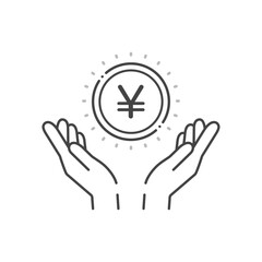 ¥の文字とコインを持っている人の手のアイコン- 日本や中国などのお金･円や元のイメージ