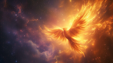 Phoenix, a mythical creature that bursts with flames. - obrazy, fototapety, plakaty