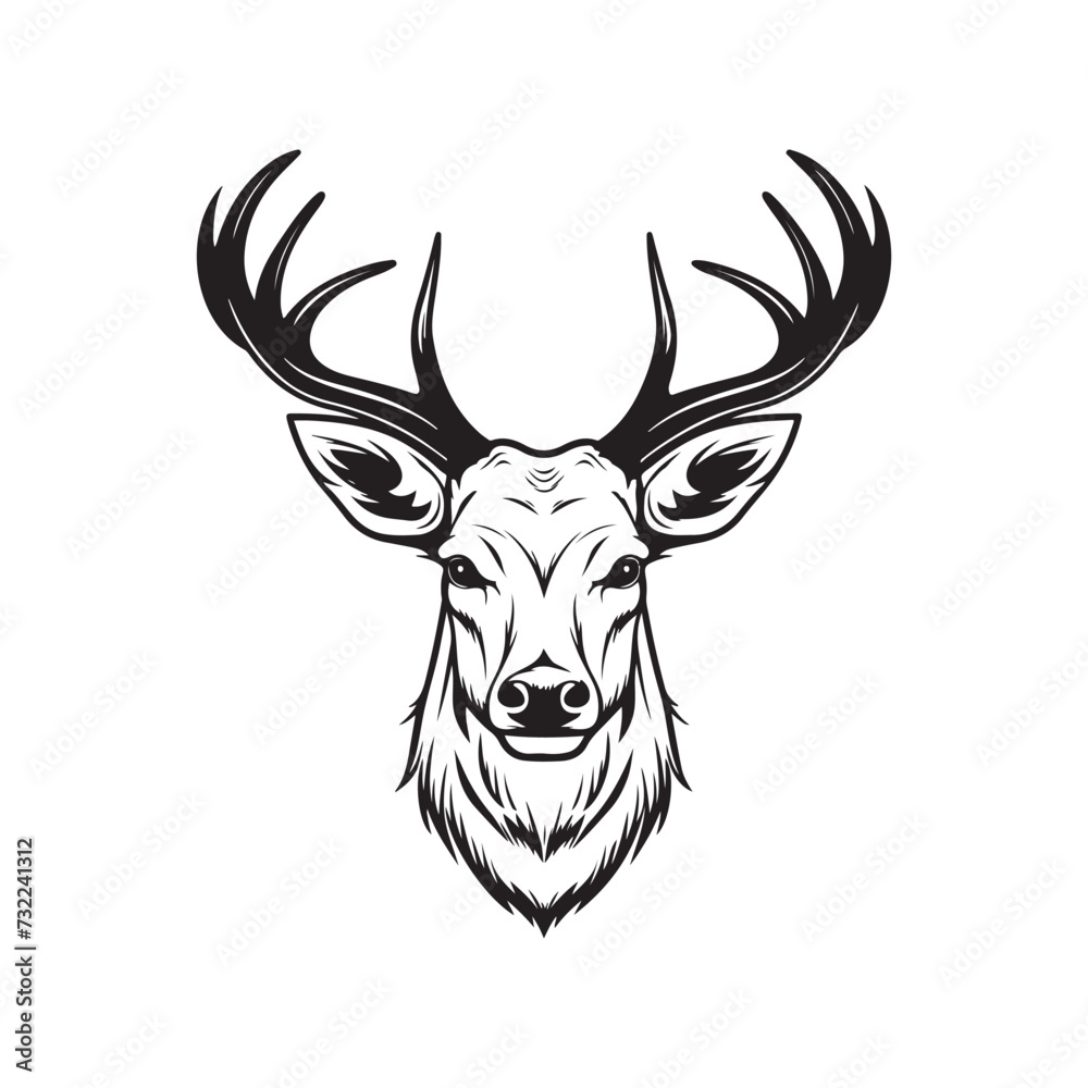 Wall mural deer head isolated on white stock illustration, deer head vector