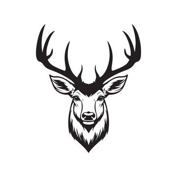 Deer head illustration isolated on white background, Silhouette of a deer