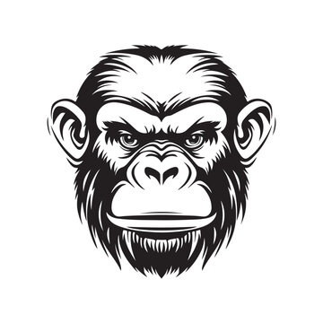 Ape Head logo in Black and White Vector