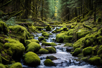waterfall in the forest.