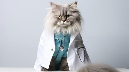cat, Pixiebob Longhair cat in doctor gown