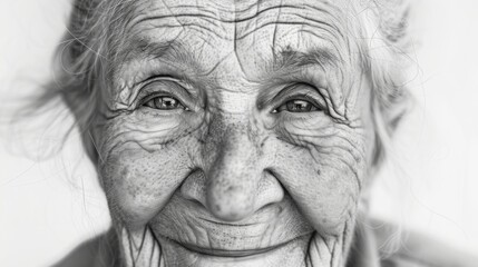 Portrait of an elderly person with a wise and weathered face, captured in a black-and-white image, showcasing the artistry of aging and the depth of life experience