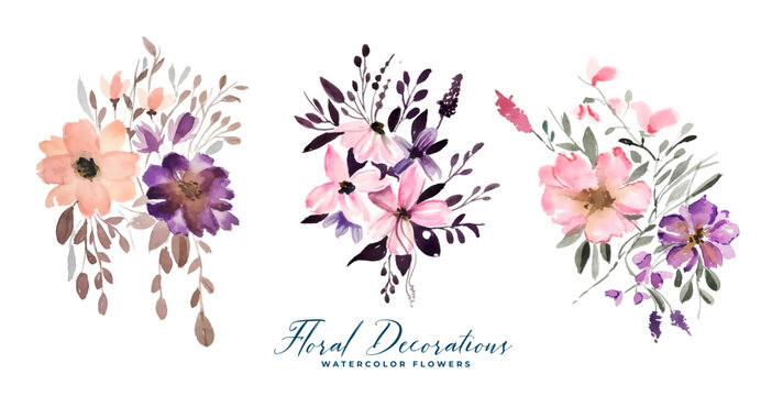 set of watercolor blossom floral background in hand drawn style